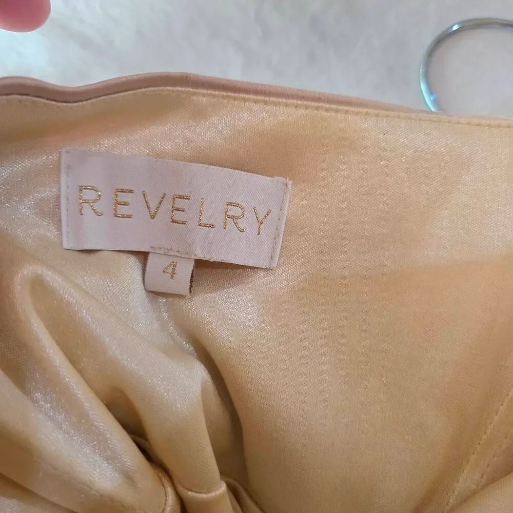 Revelry Satin Champagne Maxi Dress Slit Size 4